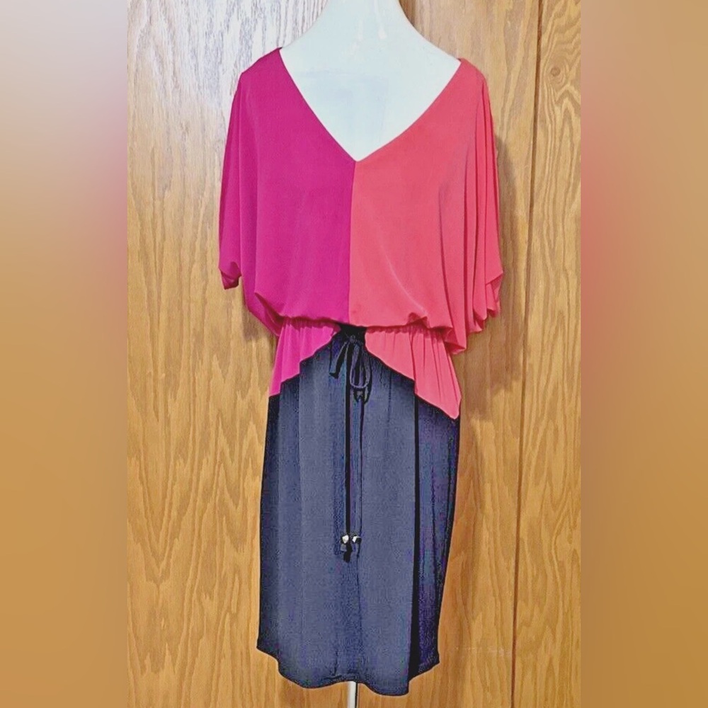 London Times Pink and Orange Color Block Dress